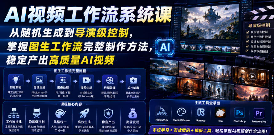 AI视频工作流系统课，从随机生成到导演级控制，掌握图生工作流完整制作方法，稳定产出高质量AI视频-项目汇