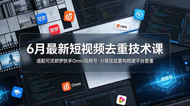 6月最新短视频去重技术课,适配可灵即梦快手Omni视频号,分镜底层重构规避平台查重-项目汇
