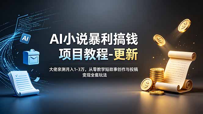 AI小说暴利搞钱项目教程-更新,大佬亲测月入1-3万,从零教学短故事创作与投稿变现全套玩法-项目汇