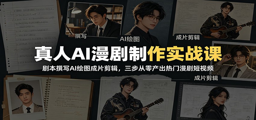真人AI漫剧制作实战课:剧本撰写AI绘图成片剪辑,三步从零产出热门漫剧短视频-项目汇