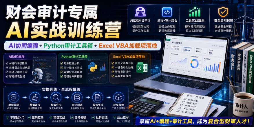财会审计专属AI实战训练营｜AI协同编程+Python审计工具箱+Excel VBA加载项落地-项目汇