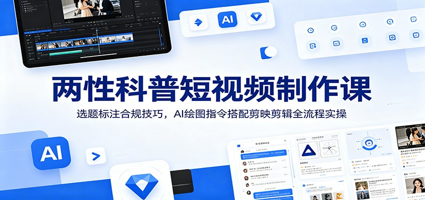 两性科普短视频制作课：选题标注合规技巧，AI绘图指令搭配剪映剪辑全流程实操-项目汇