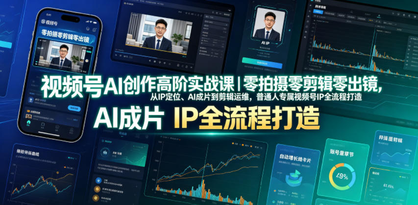 视频号AI创作高阶实战课｜零拍摄零剪辑零出镜，从IP定位、AI成片到剪辑运维，普通人专属视频号IP全流程打造-项目汇