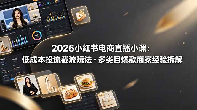 2026小红书电商直播小课，低成本投流截流玩法，多类目爆款商家经验完整拆解教学-项目汇