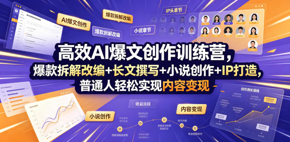 高效AI爆文创作训练营，爆款拆解改编+长文撰写+小说创作+IP打造，普通人轻松实现内容变现-项目汇