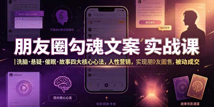 朋友圈勾魂文案实战课｜洗脑·悬疑·催眠·故事四大核心心法，吃透人性营销，实现朋友圈不销而售被动成交-项目汇