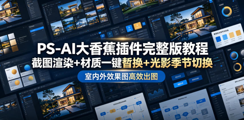 PS-AI大香蕉插件完整版教程，截图渲染+材质一键替换+光影季节切换，室内外效果图高效出图高阶课程-项目汇
