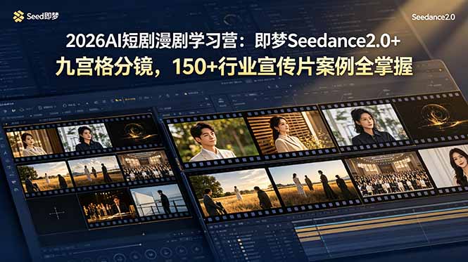 2026AI短剧漫剧学习营：即梦Seedance2.0+九宫格分镜，150+行业宣传片案例全掌握-项目汇