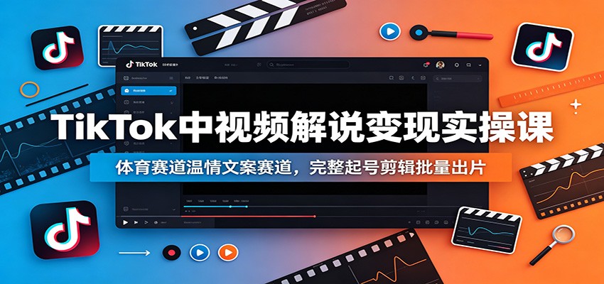 TikTok中视频解说变现实操课：体育赛道温情文案赛道，完整起号剪辑批量出片-项目汇