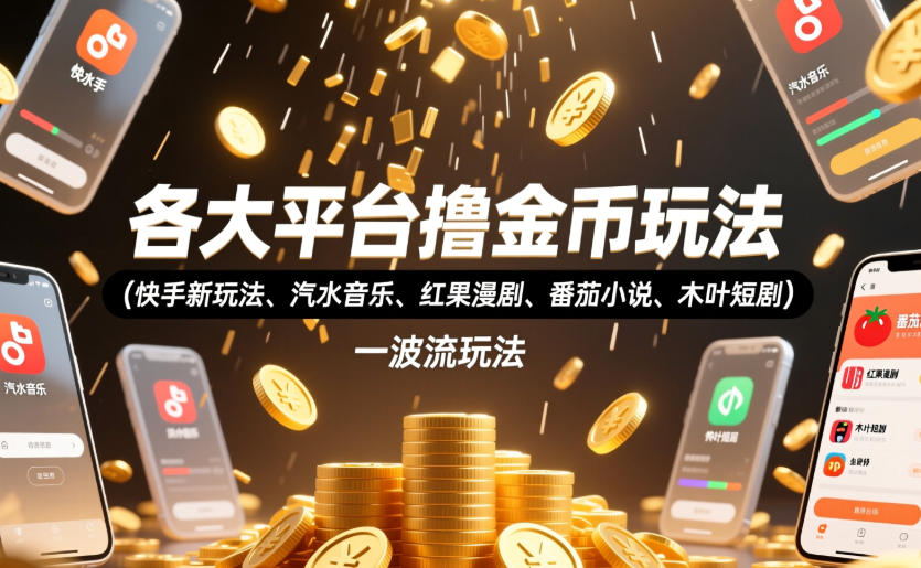 各大平台撸金币玩法(快手新玩法、汽水音乐、红果漫剧、番茄小说、木叶短剧)，一波流玩法(收费398元的教程)-项目汇