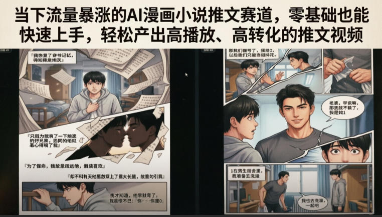 当下流量暴涨的AI漫画小说推文赛道，零基础也能快速上手，轻松产出高播放、高转化的推文视频-项目汇