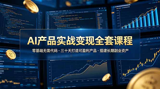 AI产品实战变现全套课程，零基础无需代码，三十天打造可盈利产品搭建长期副业资产-项目汇