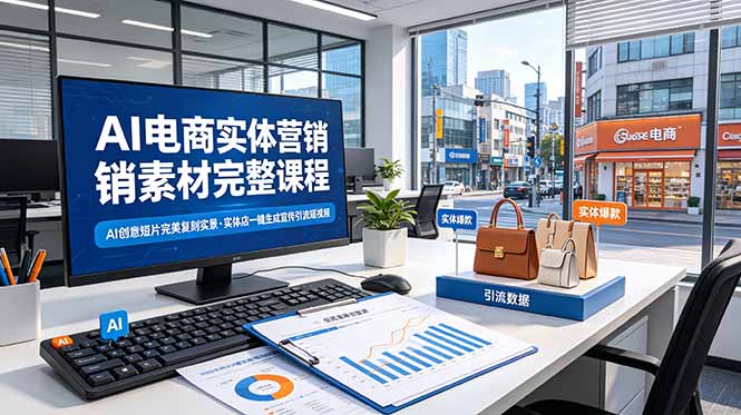 AI电商实体营销素材完整课程，AI创意短片完美复刻实景，实体店一键生成宣传引流短视频-项目汇