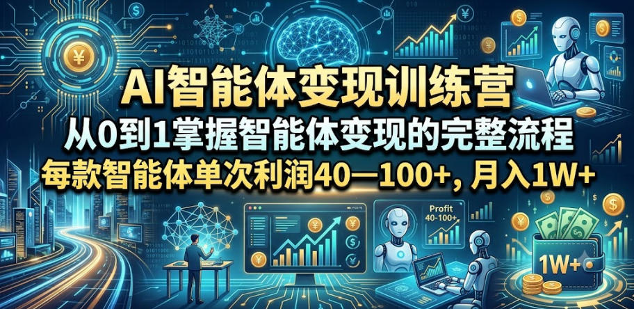 AI智能体变现训练营，从0到1掌握智能体变现的完整流程，每款智能体单次利润40—100+，月入1W+-项目汇