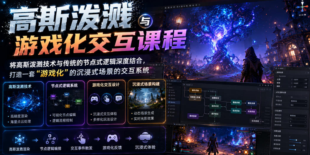 高斯泼溅与游戏化交互课程，将高斯泼溅技术与传统的节点式逻辑深度结合，打造一套“游戏化”的沉浸式场景的交互系统-项目汇