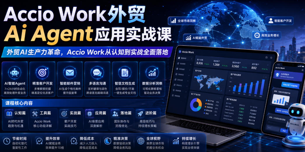 Accio Work外贸Ai Agent应用实战课，外贸AI生产力革命，Accio Work从认知到实战全面落地-项目汇