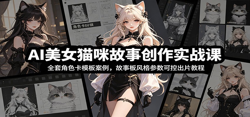 AI美女猫咪故事创作实战课：全套角色卡模板案例，故事板风格参数可控出片教程-项目汇