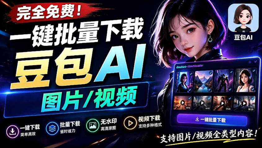 Github最新发布！一键批量下载豆包AI无水印图片/视频，简单易用，自动解析提示词-项目汇