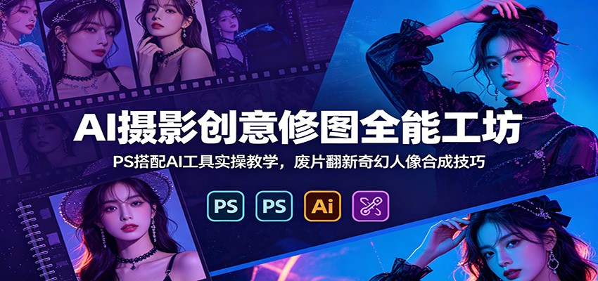 AI摄影创意修图全能工坊：PS搭配AI工具实操教学，废片翻新奇幻人像合成技巧-项目汇
