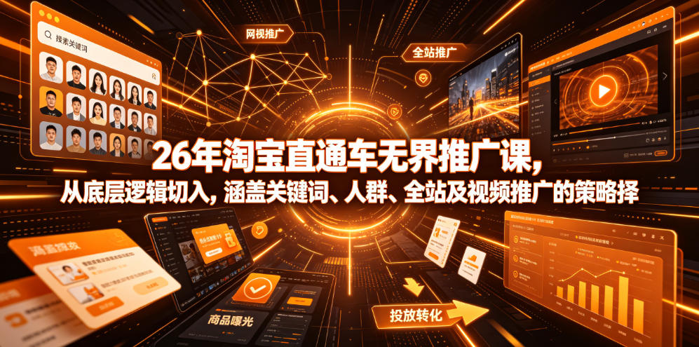 26年淘宝直通车无界推广课，从底层逻辑切入，涵盖关键词、人群、全站及视频推广的策略选择-项目汇