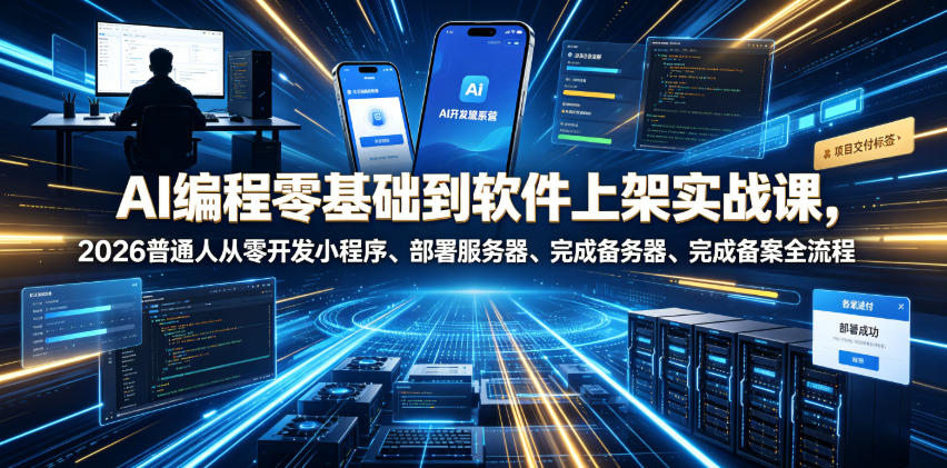 AI编程零基础到软件上架实战课，2026普通人从零开发小程序、部署服务器、完成备案全流程项目落地教程-项目汇