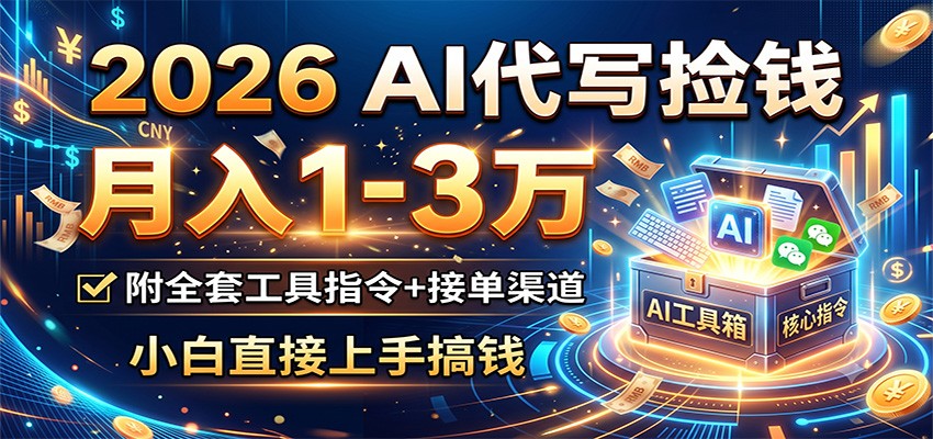 2026 AI代写捡钱，月入1-3万，附全套工具指令+接单渠道，小白直接上手搞钱-项目汇