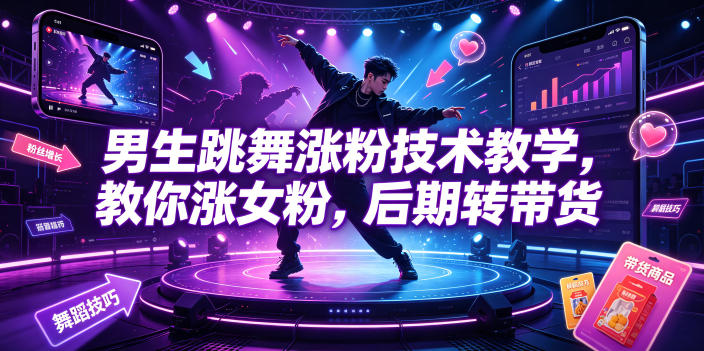 男生跳舞涨粉技术教学，教你涨女粉，后期转带货-项目汇
