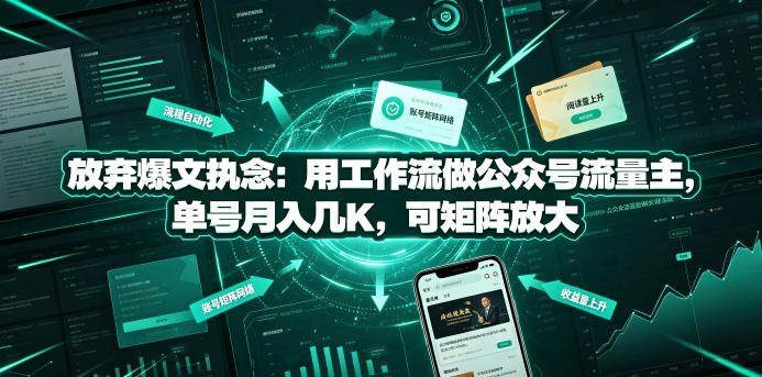 放弃爆文执念：用工作流做公众号流量主，单号月入几K，可矩阵放大-项目汇