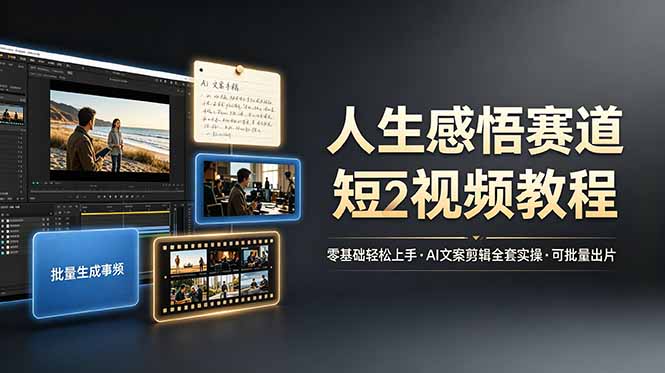 人生感悟赛道短视频教程，零基础轻松上手，AI文案剪辑全套实操可批量出片-项目汇