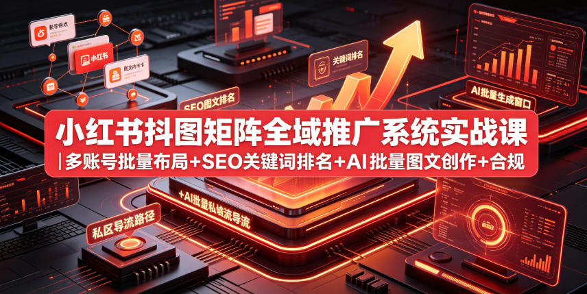 小红书抖图矩阵全域推广系统实战课｜多账号批量布局+SEO关键词排名+AI批量图文创作+合规私域导流完整落地教程-项目汇