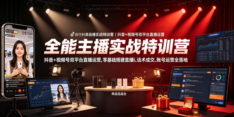 全能主播实战特训营｜抖音+视频号双平台直播运营，零基础搭建直播间、精准选品、话术成交、账号运营全落地-项目汇