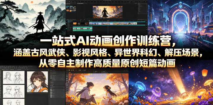 一站式AI动画创作训练营,涵盖古风武侠、影视风格、异世界科幻、解压场景,从零自主制作高质量原创短篇动画-项目汇