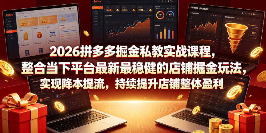 2026拼多多掘金私教实战课程，整合当下平台最新最稳健的店铺掘金玩法，实现降本提流，持续提升店铺整体盈利-项目汇