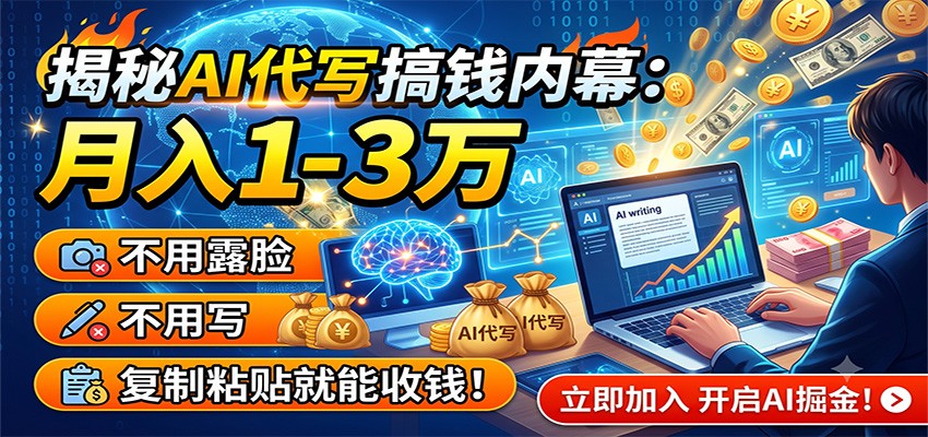 揭秘AI代写搞钱内幕：月入1-3万，不用露脸不用写，复制粘贴就能收钱！-项目汇