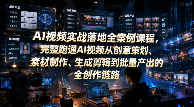 AI视频实战落地全案例课程,完整跑通AI视频从创意策划、素材制作、生成剪辑到批量产出的全创作链路-项目汇