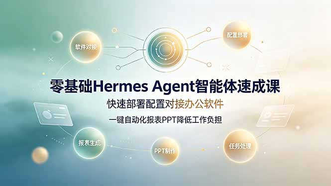 零基础Hermes Agent智能体速成课，快速部署配置对接办公软件；一键自动化报表PPT降低工作负担-项目汇
