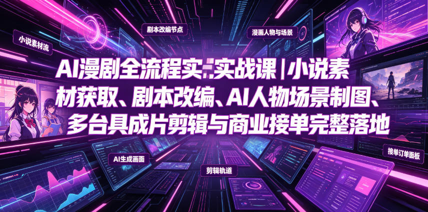 AI漫剧全流程实战课｜小说素材获取、剧本改编、AI人物场景制图、多工具成片剪辑、平台付费变现与商业接单完整落地-项目汇