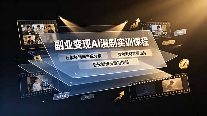 副业变现AI漫剧实训课程，智能体辅助生成分镜，参考素材批量出片，轻松制作流量短视频-项目汇