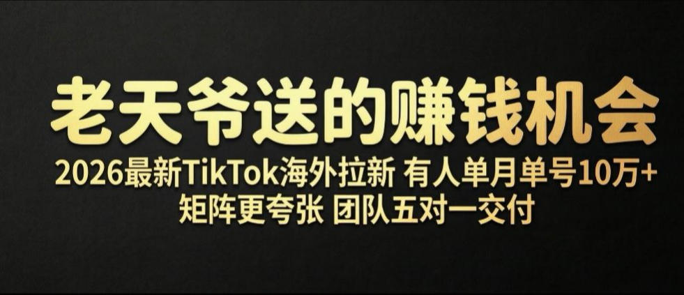 老天爷送的賺钱机会!2026最新TikTok海外拉新,有人单月单号10W+,矩阵更夸张,团队交付【揭秘】-项目汇