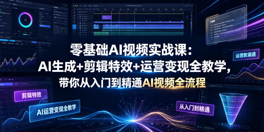 零基础AI视频实战课：AI生成+剪辑特效+运营变现全教学，带你从入门到精通AI视频全流程-项目汇