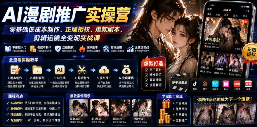 AI漫剧推广实操营｜零基础低成本制作、正版授权、爆款剧本、剪辑运镜全变现实战课-项目汇