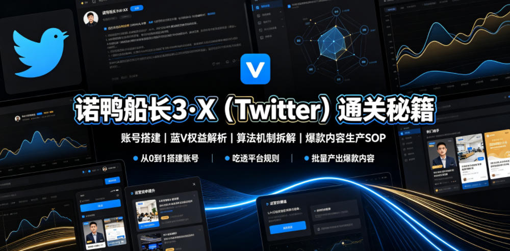 诺鸭船长3·X(Twitter)通关秘籍，涵盖账号搭建、蓝V权益解析、算法机制拆解及爆款内容生产SOP-项目汇