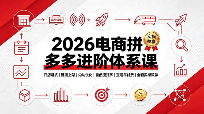 2026电商拼多多进阶体系课，开店避坑，链接上架，内功优化，自然流矩阵｜直通车付费｜全套实操教学-项目汇