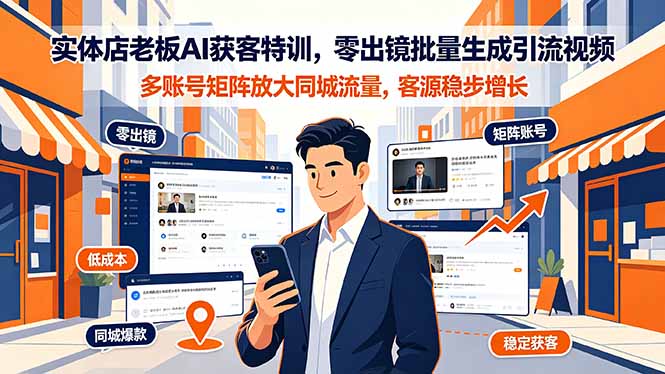 实体店老板AI获客特训，零出镜批量生成引流视频，多账号矩阵放大同城流量，客源稳步增长-项目汇