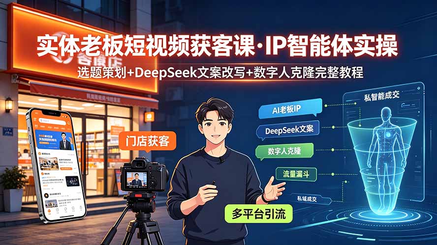 实体老板短视频获客课·IP智能体实操｜选题策划+DeepSeek文案改写+数字人克隆完整教程-项目汇