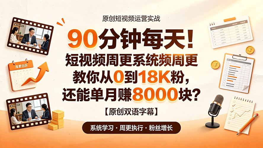 90 分钟每天！短视频周更系统教你从 0 到 18K 粉，还能单月赚 8000 块？【原创双语字幕】-项目汇