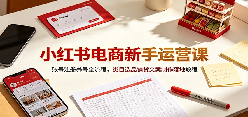 小红书电商新手运营课：账号注册养号全流程，类目选品铺货文案制作落地教程-项目汇