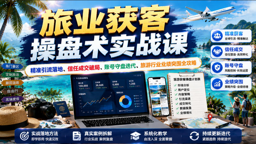 旅业获客操盘术实战课|精准引流落地、信任成交破局、账号守盘迭代、旅游行业业绩突围全攻略-项目汇