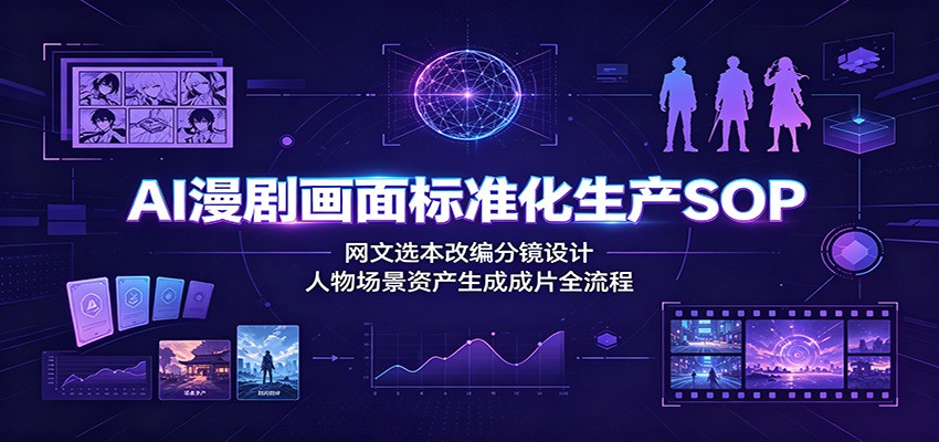 AI漫剧画面标准化生产SOP：网文选本改编分镜设计，人物场景资产生成成片全流程-项目汇
