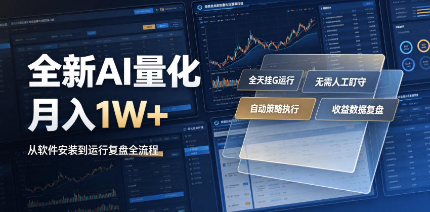 全新AI量化月入1W+，一台电脑全天挂G运行，不用盯不用操作，懒人专属副业！【揭秘】-项目汇